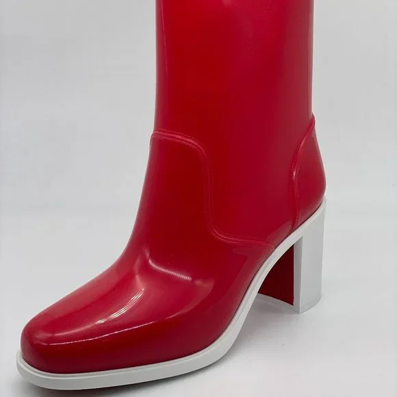 Christian Louboutin LOUBIRAIN 70 PVC Rubber Rain Rainboots Block Heel Boots - Picture 3 of 11